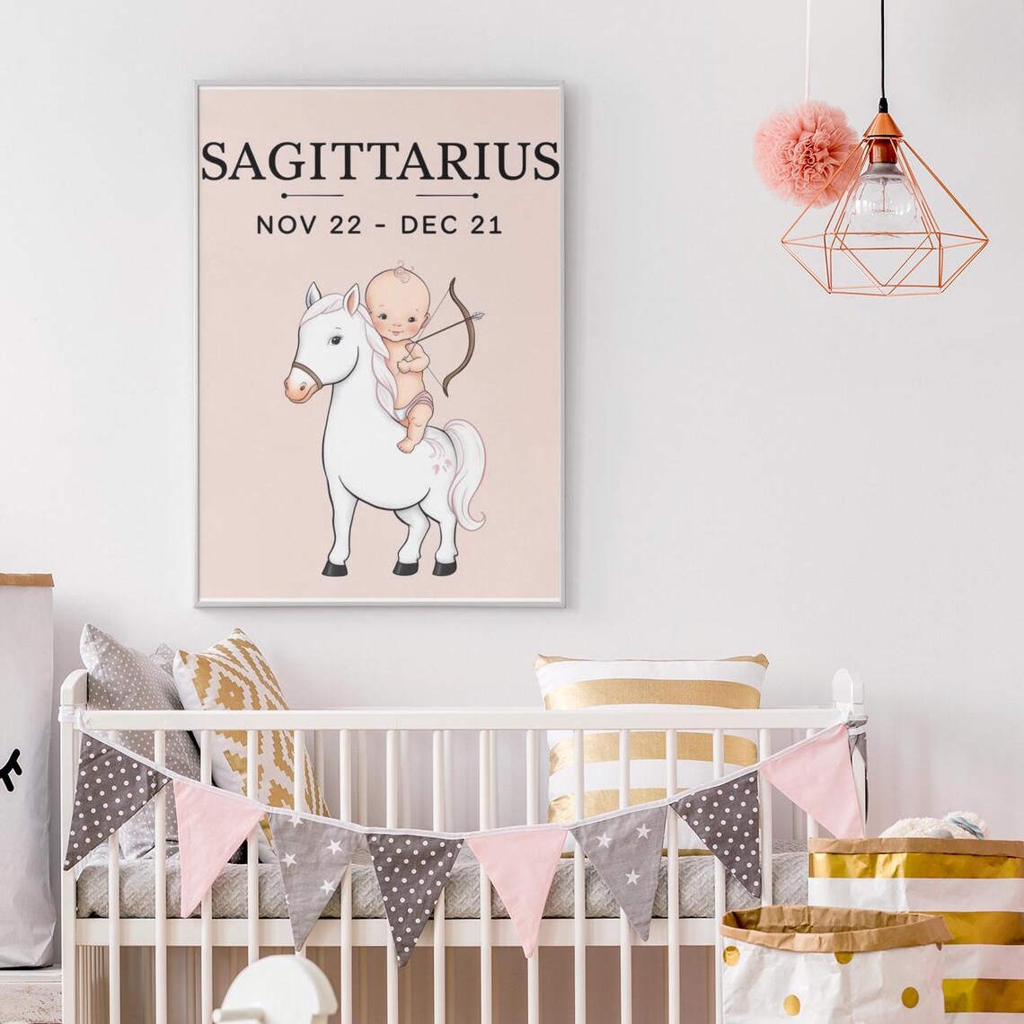 Sagittarius Zodiac Nursery Print Baby On White Horse Blush Decor - Image 2
