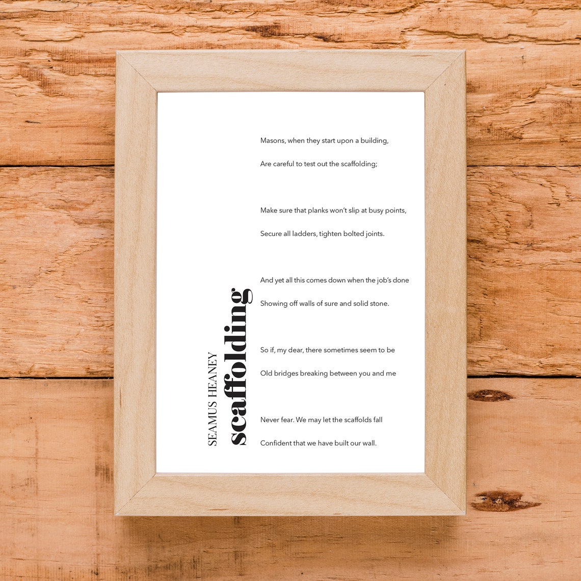 Seamus Heaney Scaffolding Love Poem Minimalist Typography Poster - Image 3
