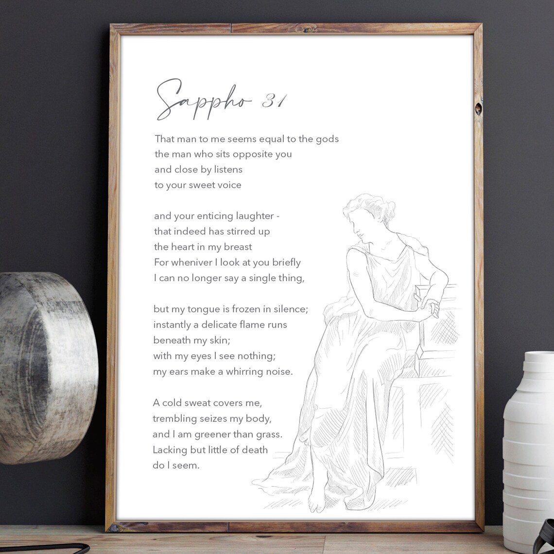 Sappho 31 Love Poem Greek Poet Line Art Minimalist Literary Wall Poster - Image 2