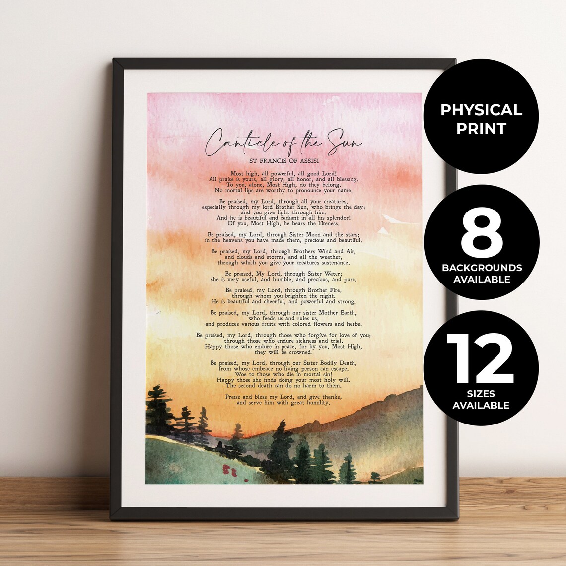 Canticle Of The Sun St Francis Assisi Prayer Sunset Hills Poster