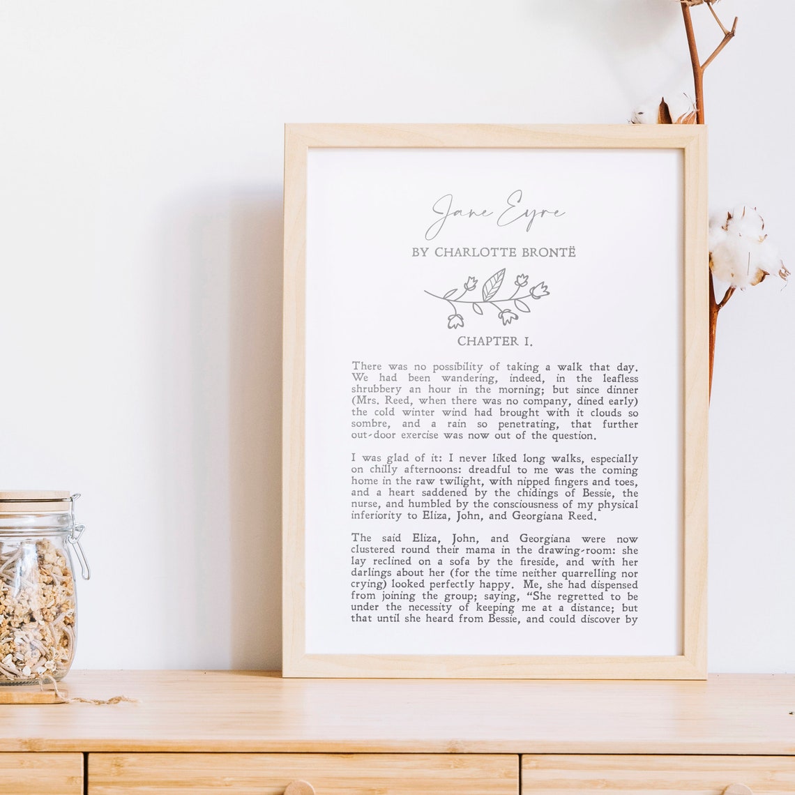 Jane Eyre Charlotte Bronte Chapter One Classic Book Page Art Print