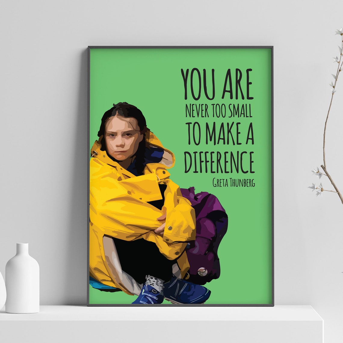 Greta Thunberg Never Too Small Climate Activism Green Portrait Poster - Image 2