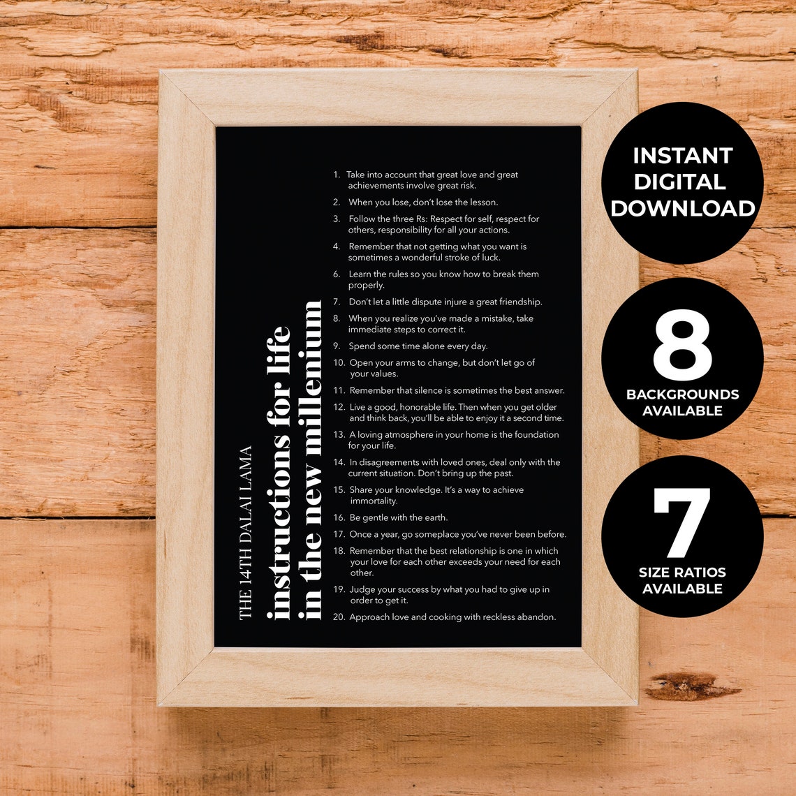 The 14th Dalai Lama Instructions For Life New Millenium Quote Poster