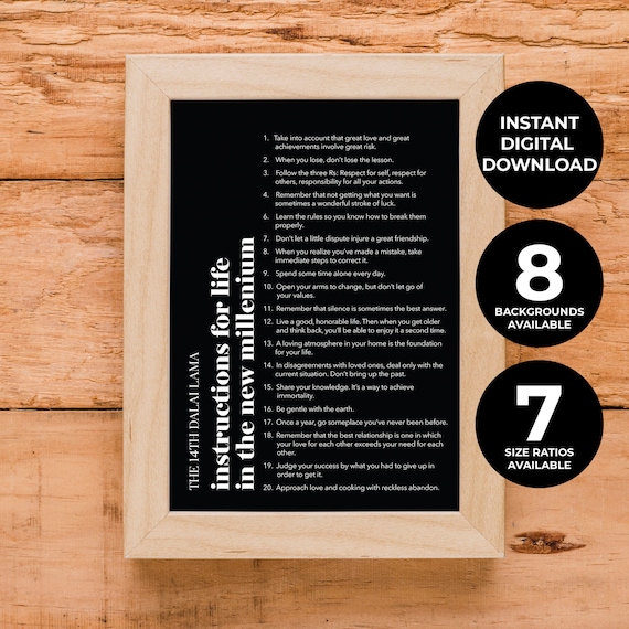 The 14th Dalai Lama Instructions For Life New Millenium Quote Poster