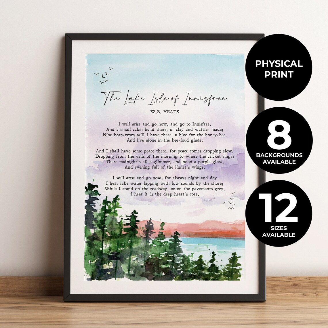 The Lake Isle Of Innisfree Yeats Poem Watercolor Lake Forest Poster