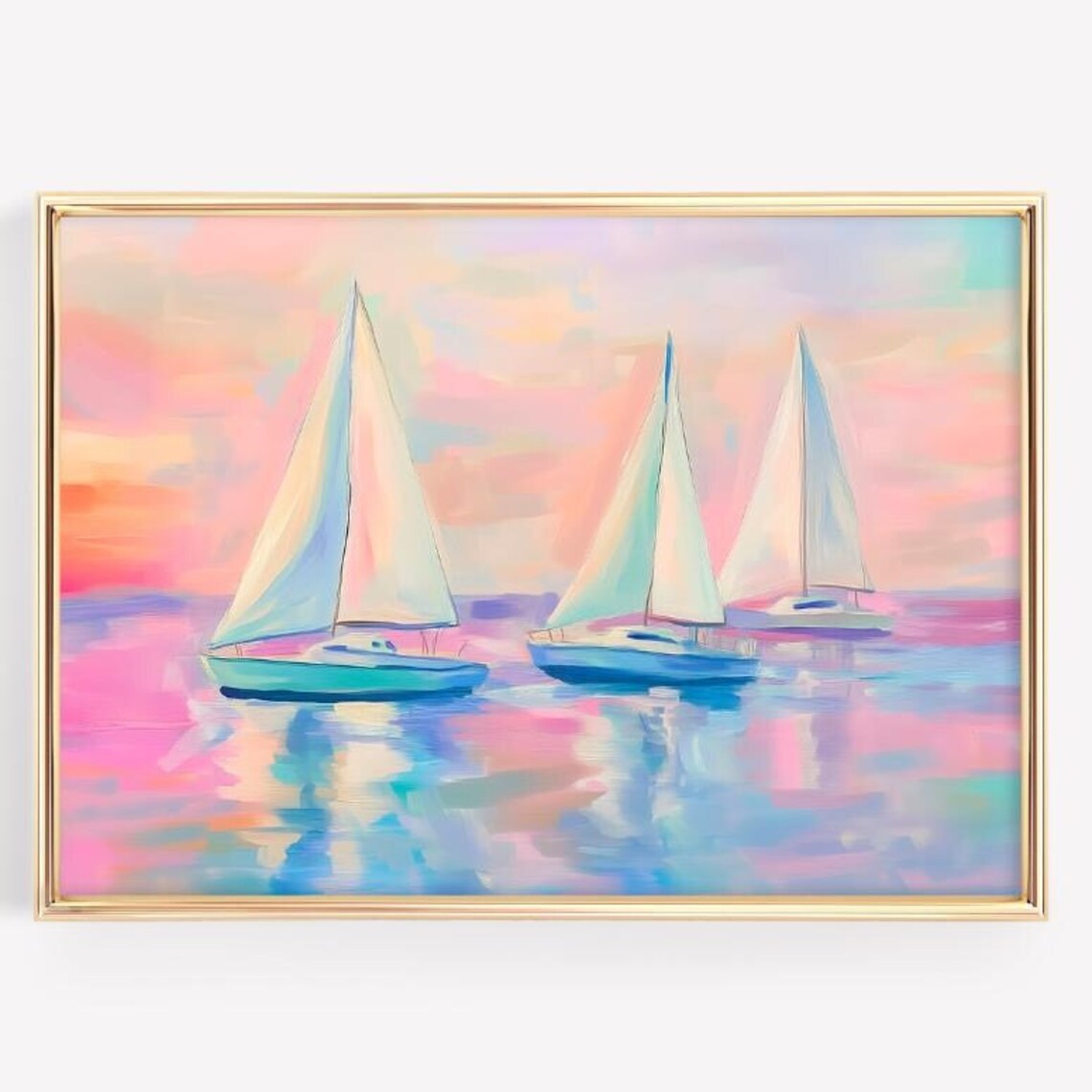 Pastel Sailboat Painting Colorful Sunset Seascape Art Poster