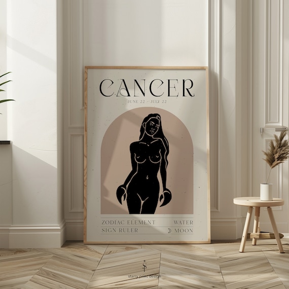 Cancer Wall Art Astrology Poster Zodiac Minimal Decor Boho Gift For Lover