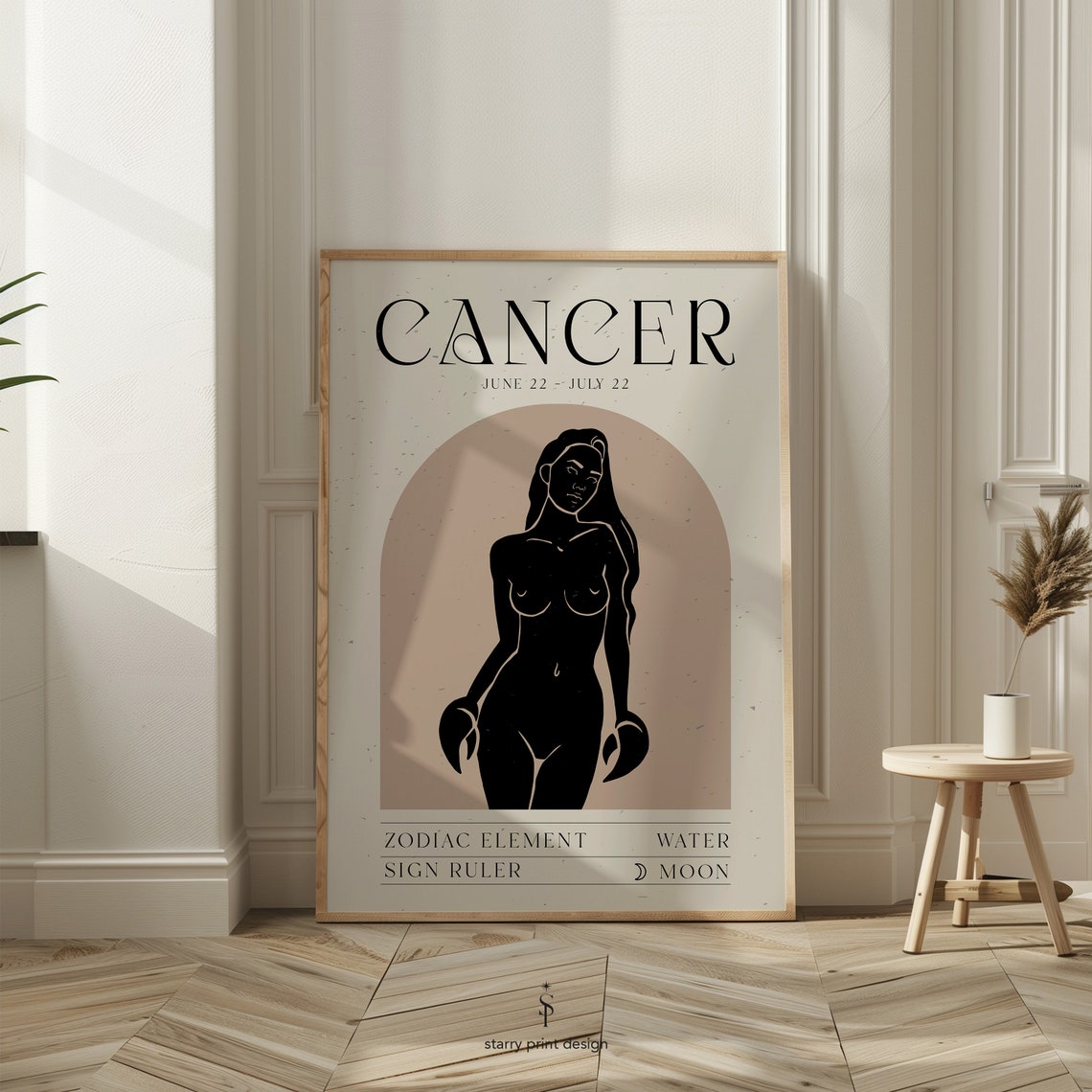 Cancer Zodiac Sign Water Element Moon Boho Chic Astrology Poster