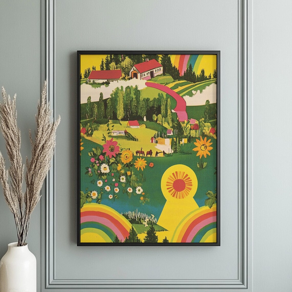 Retro Utopian Rainbow Landscape Print 70s Groovy Countryside Poster Vintage Inspired Psychedelic Wall Art - Image 4