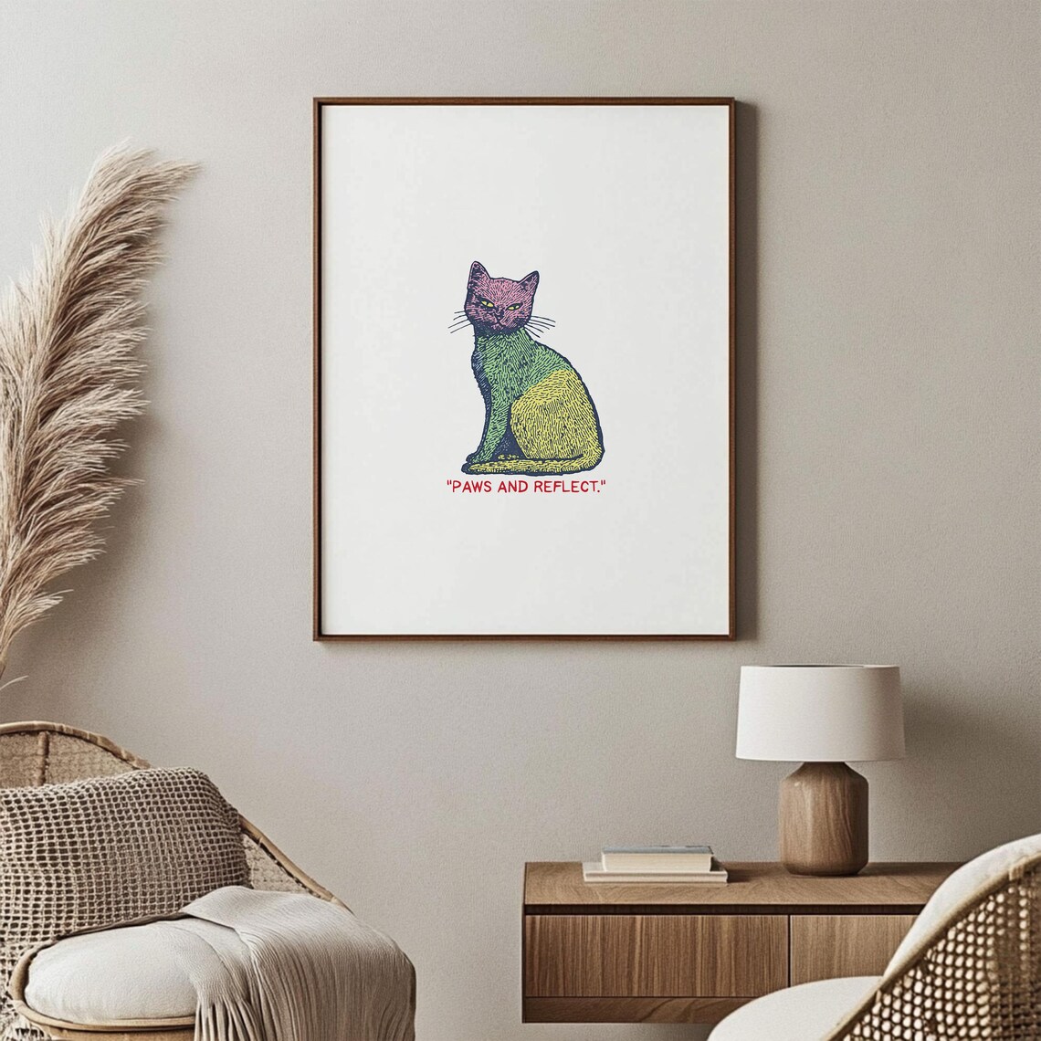 Paws And Reflect Multicolor Witty Cat Quote Poster for Home Office Decor - Image 4