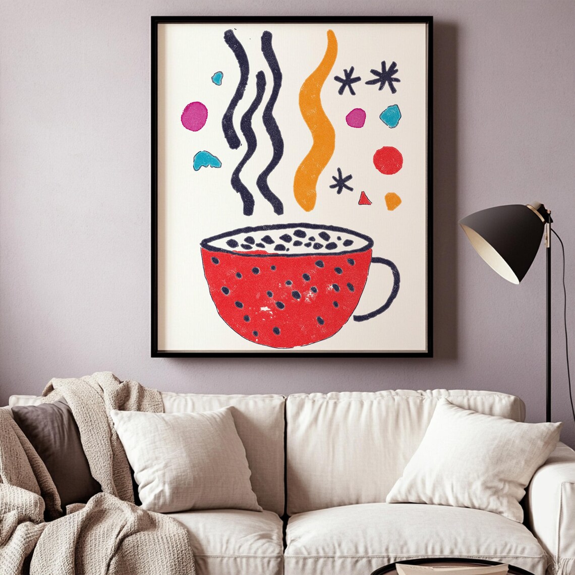Whimsical Coffee Cup Wall Art Print 4 Sizes Boho Decor - Image 5