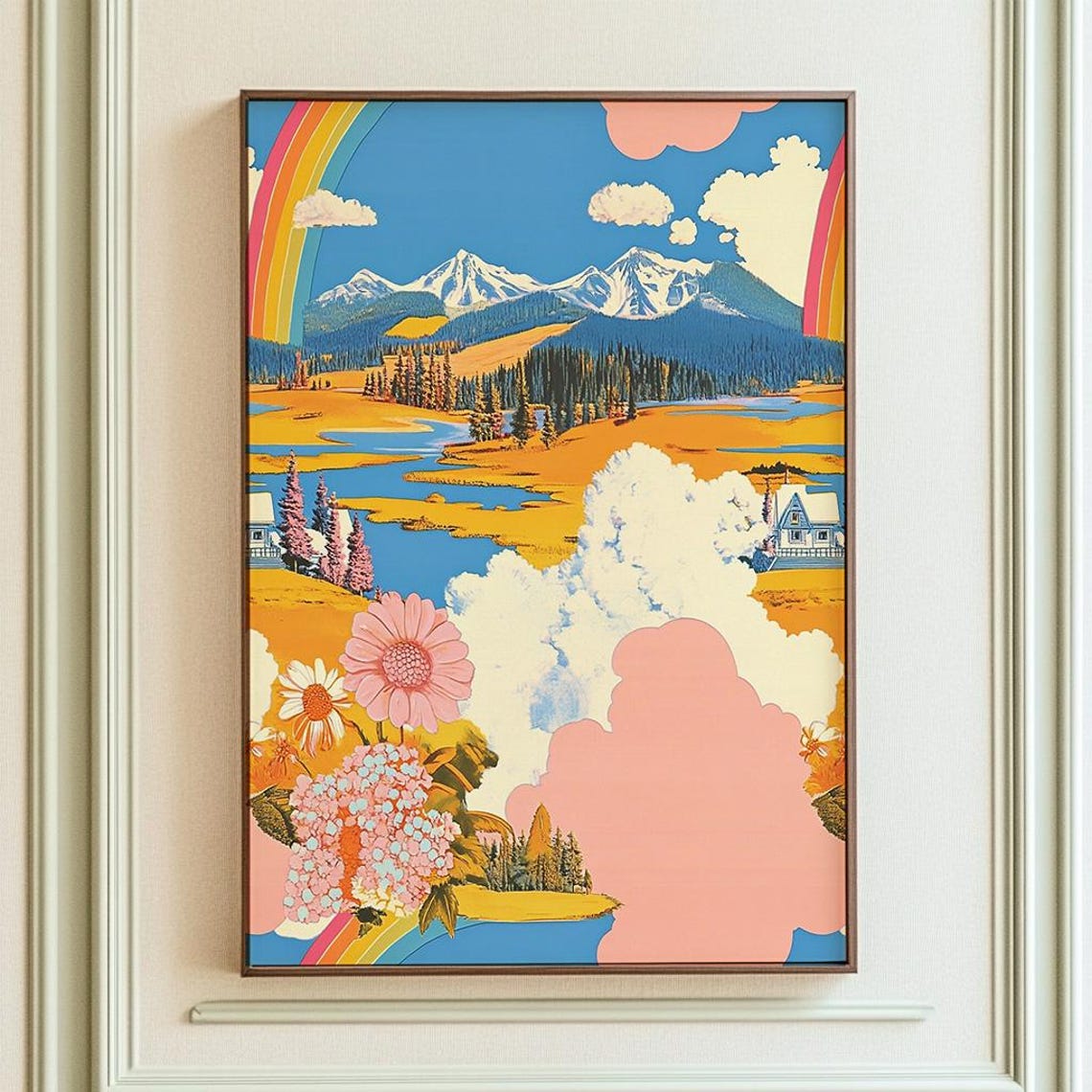 Retro Utopian Mountain Landscape Print 70s Psychedelic Countryside Poster Vintage Inspired Groovy Wall Art - Image 2