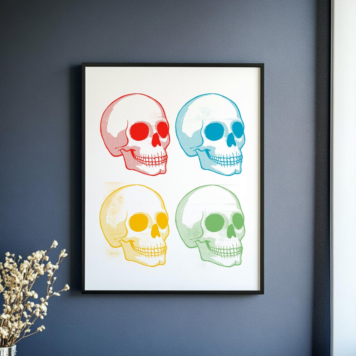 Colorful Four Skull Pop Art Retro Gothic Poster for Halloween Decor - Image 5