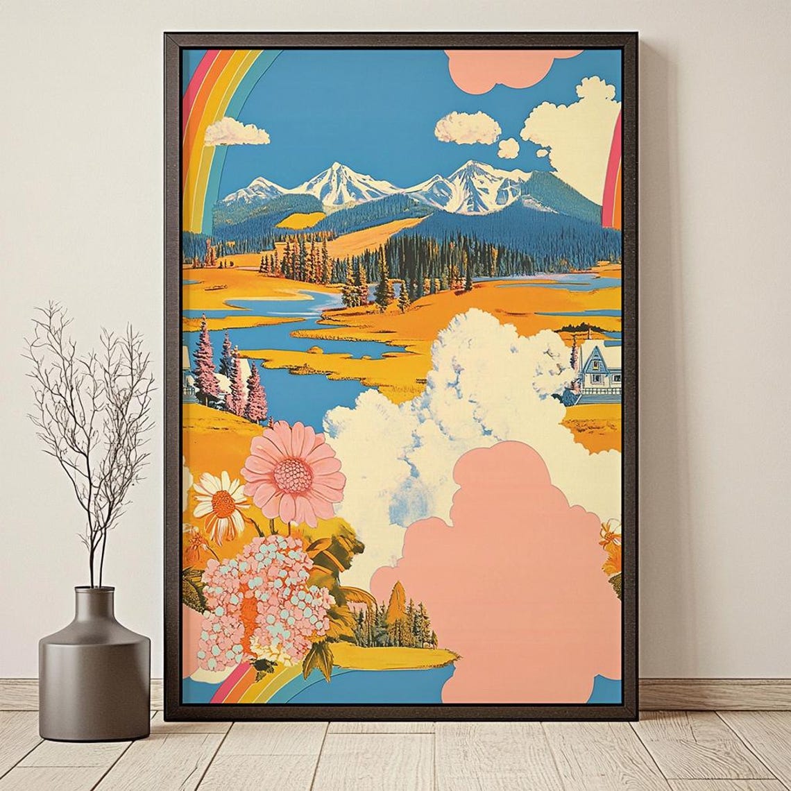 Retro Utopian Mountain Landscape Print 70s Psychedelic Countryside Poster Vintage Inspired Groovy Wall Art - Image 4