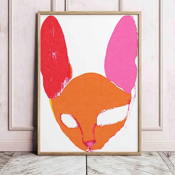 Abstract Sphynx Cat Orange Minimalist Face Poster for Modern Cat Lover Decor