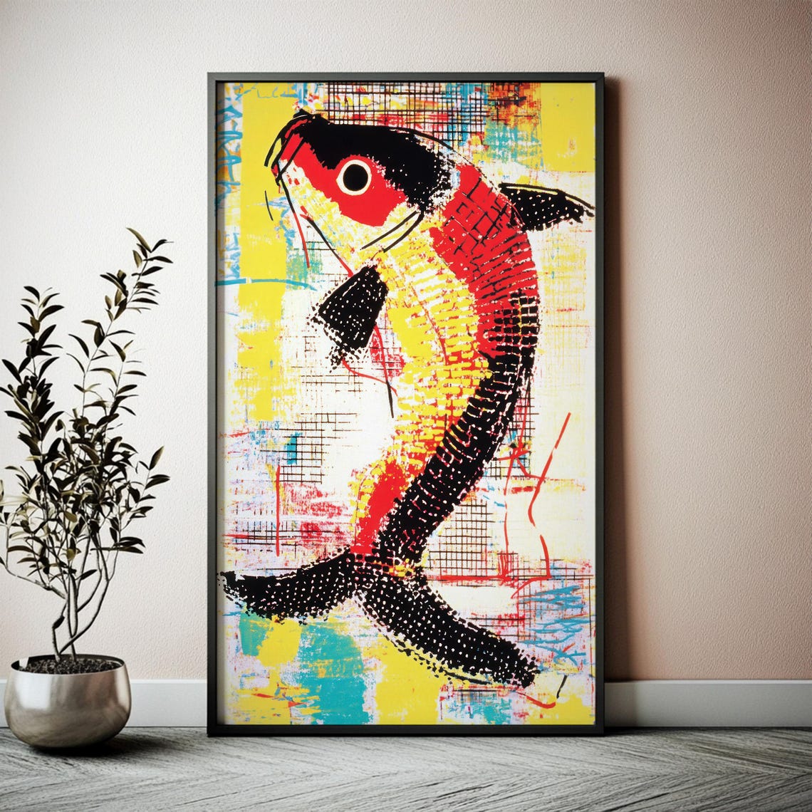 Koi Fish Art Print Bold Japanese Inspired Pop Art Abstract Grunge Collage Instant Wall Art - Image 2