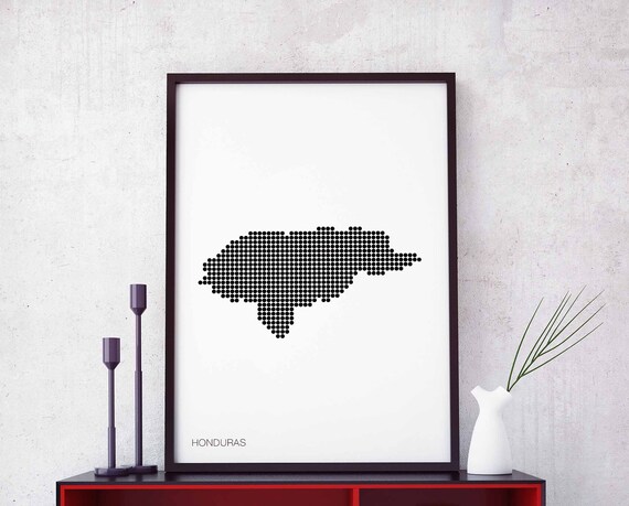 Honduras Minimal Dots Retro Map Poster Black White Wall Decor Design Modern Swiss Scandinavian Nordic Housewarming Travel