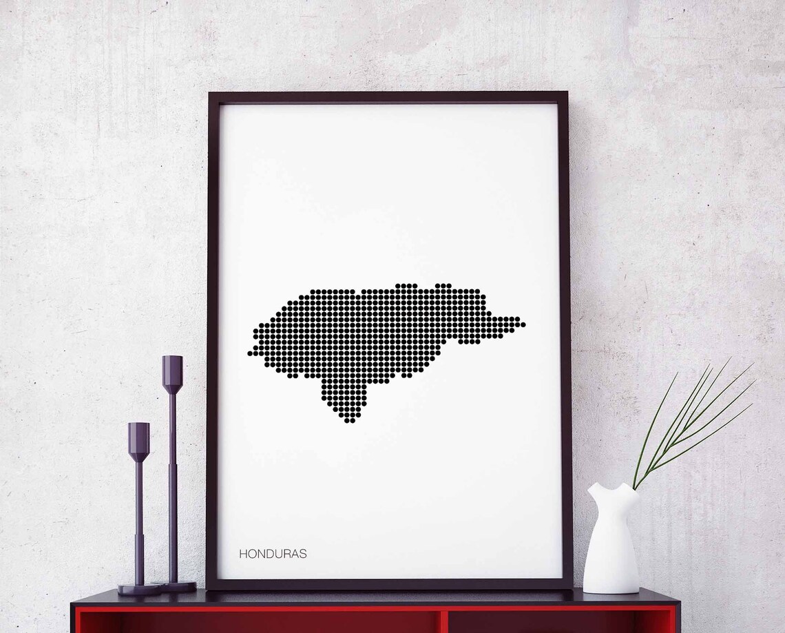 Honduras Black Dot Country Map Minimalist Retro Style Poster