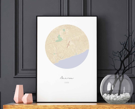 Accra Ghana Map Poster Wall Decor Design Modern Minimal Nordic Travel Bedroom Home Art Vintage Retro Dorm Nursery Housewarming
