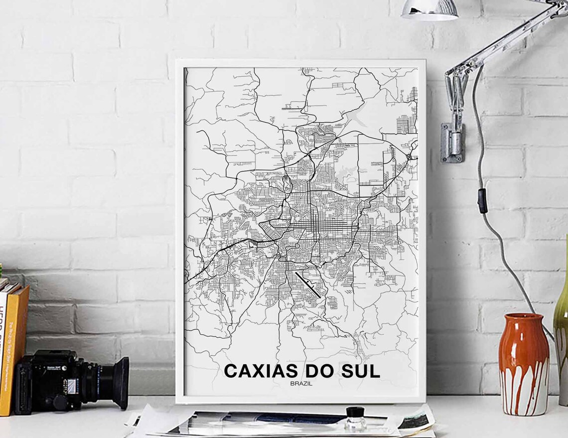 Caxias Do Sul Brazil City Map Black White Minimalist Decor Poster