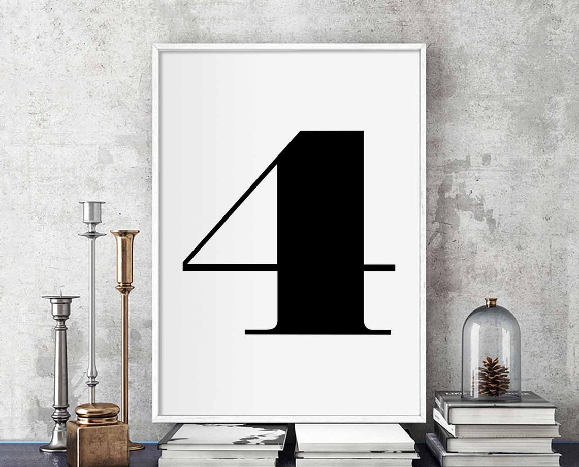 Number 4 Bold Black Serif Typography Modern Minimalist Art Poster