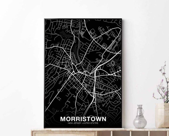 Morristown New Jersey Nj Usa Map Poster Black White Hometown City Print Modern Home Decor Office Decoration Wall Art Dorm Bedroom Gift