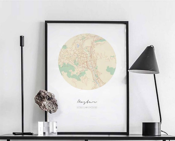 Mostar Bosnia Herzegovina Map Poster Wall Decor Design Modern Minimal Nordic Travel Bedroom Home Art Vintage Retro Dorm Nursery