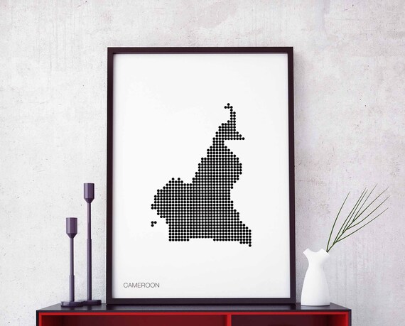 Cameroon Minimal Dots Retro Map Poster Black White Wall Decor Design Modern Swiss Scandinavian Nordic Housewarming Travel