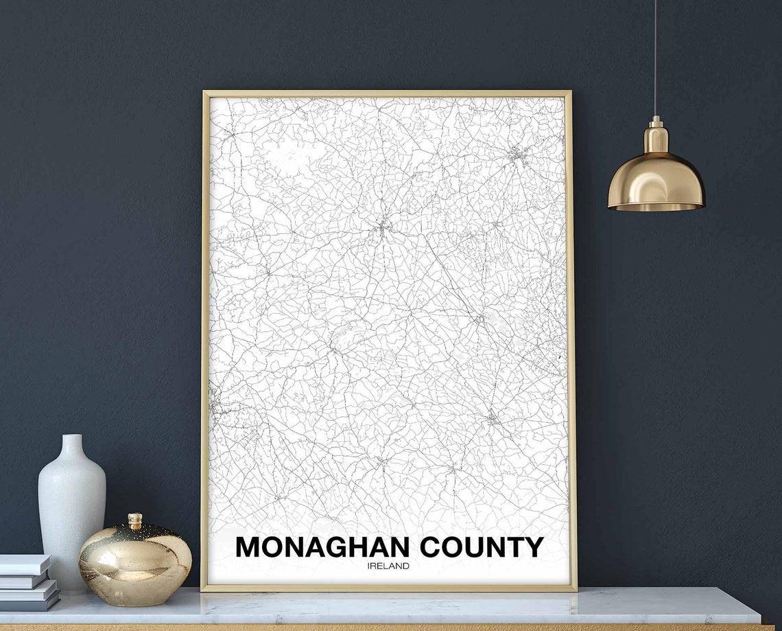 Monaghan County Ireland Minimal White Street Map Poster Decor