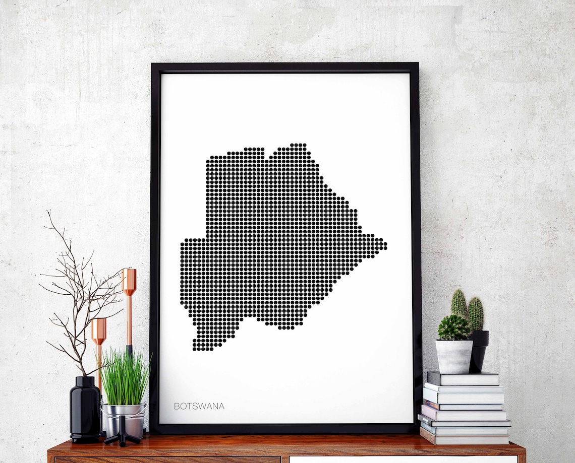 Botswana Minimal Dots Retro Map Poster, Travel Poster