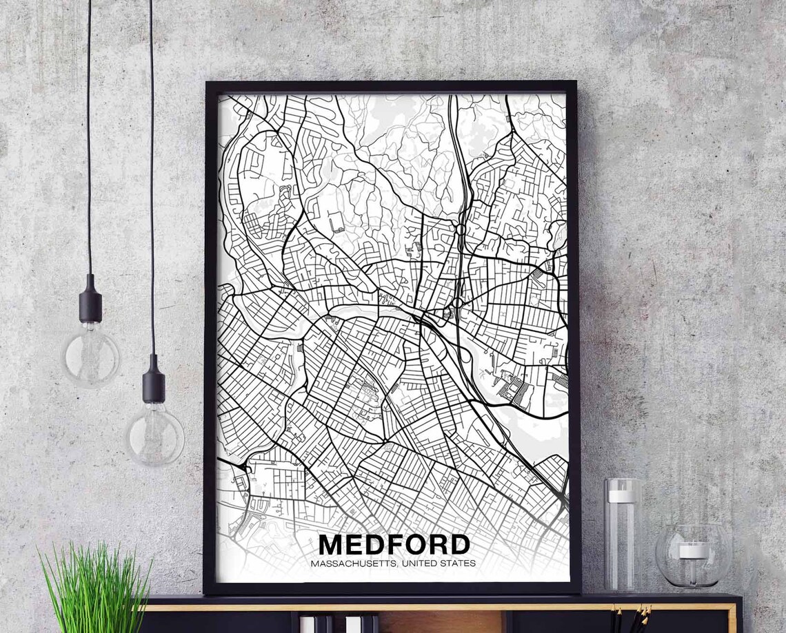 Medford Massachusetts USA Black White City Street Map Poster