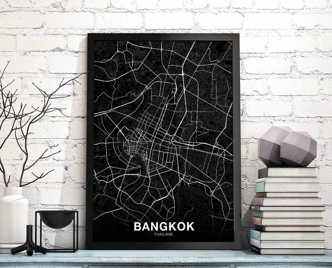 Bangkok Thailand Minimalist Black City Map Modern Travel Decor Poster