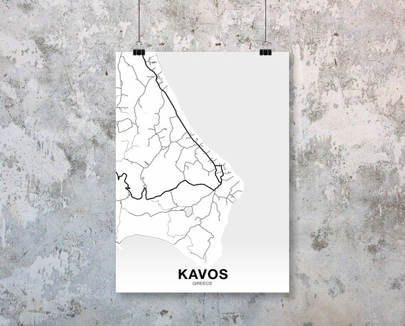 Kavos Greece Map Poster Black White Hometown City Print Modern Home Decor Office Decoration Wall Art Dorm Bedroom Gift