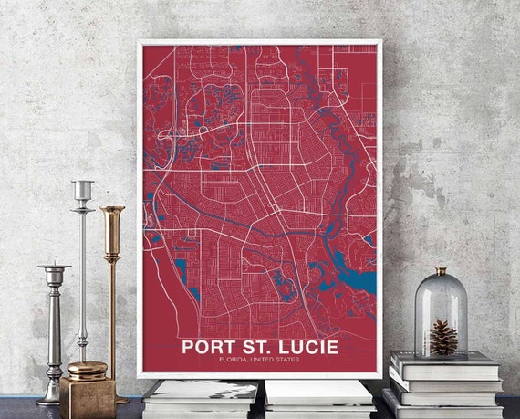 Port St Lucie Florida Fl Usa Poster Color Hometown City Print Modern Home Decor Office Decoration Wall Art Dorm Bedroom Gift