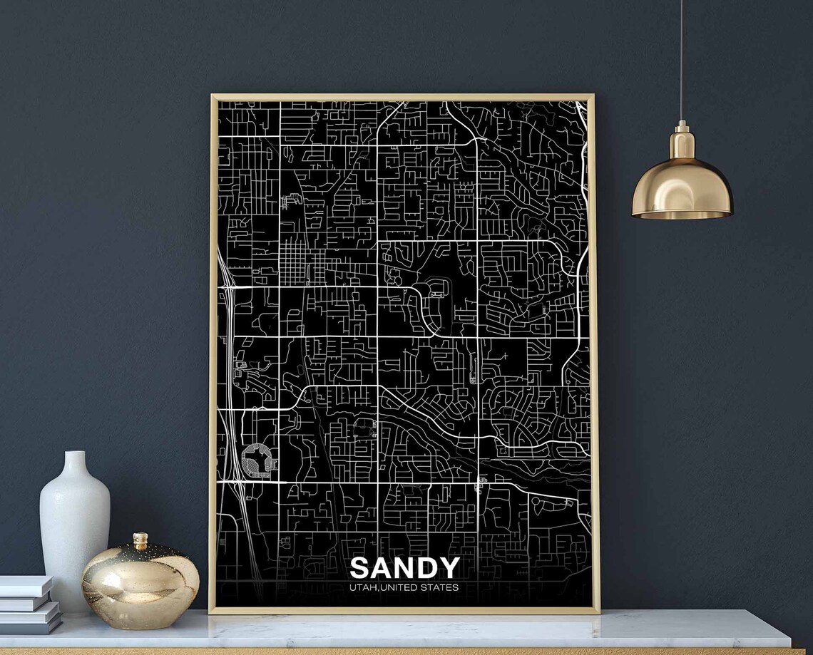 Sandy Utah USA Map Poster, Modern Home Decor