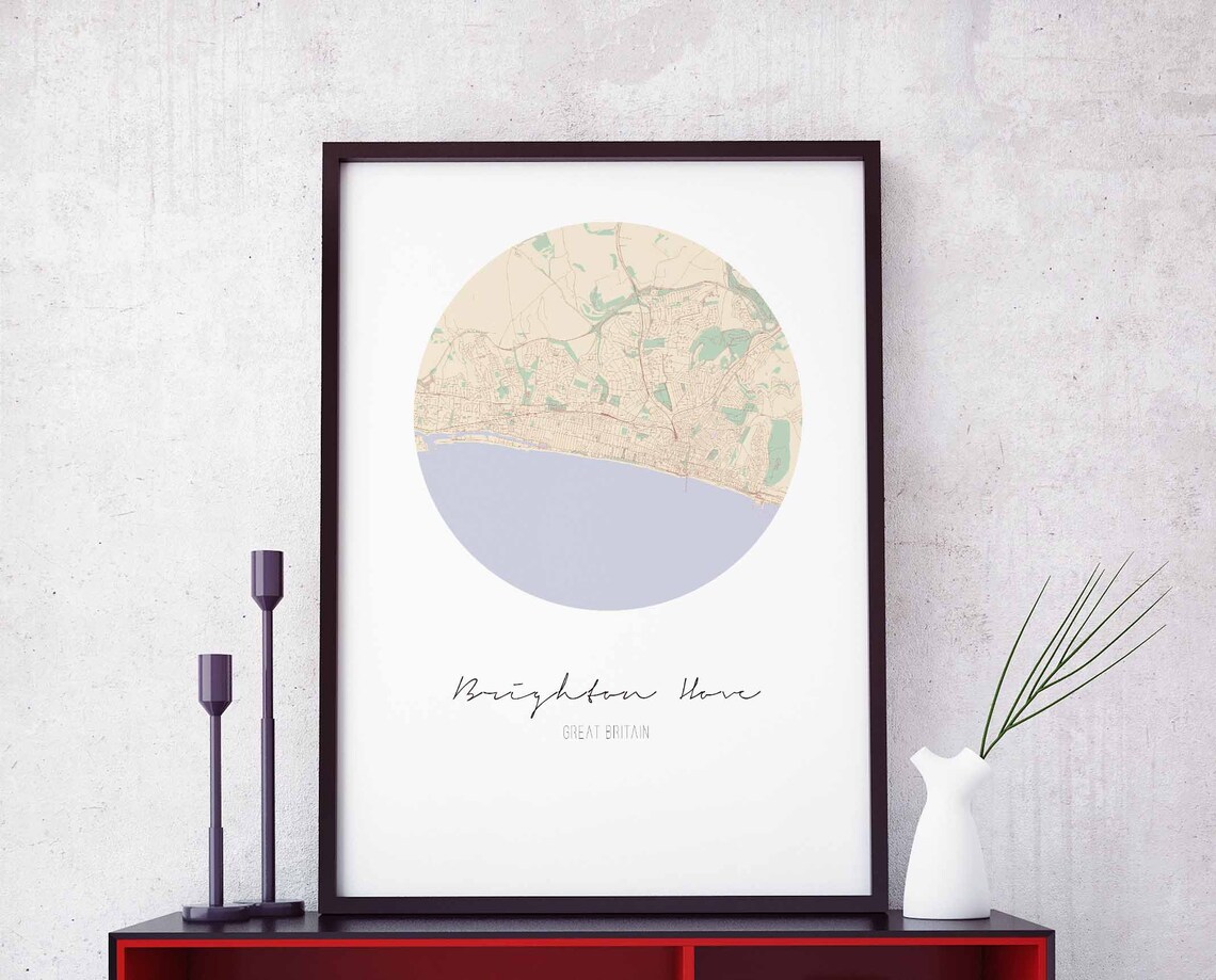 Hove Great Britain UK Map Poster, Modern Minimal
