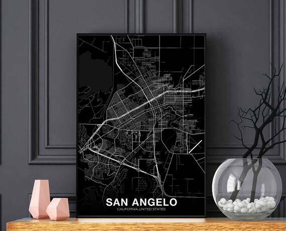 San Angelo Ca Usa Map Poster Black White Hometown City Print Modern Home Decor Office Decoration Wall Art Dorm Bedroom Gift