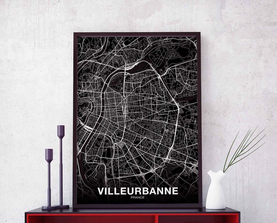 Villeurbanne France Map Poster Black White Street Map Hometown Art