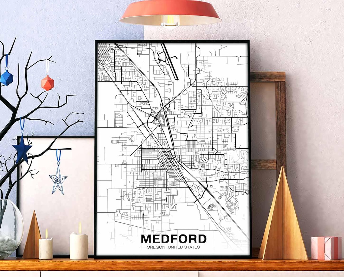 Medford Oregon Map Poster, Modern Home Decor