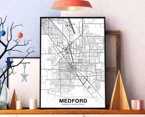 Medford Oregon Map Poster, Modern Home Decor
