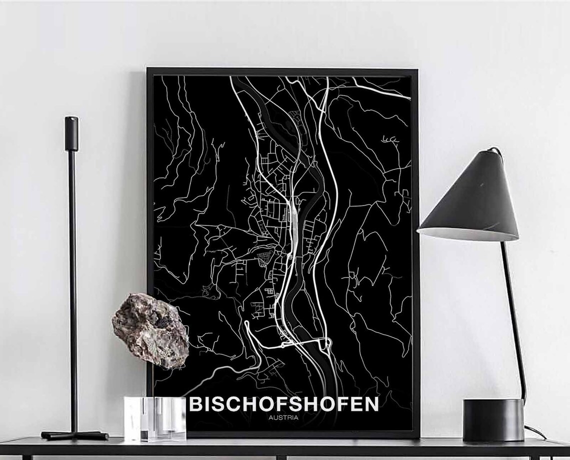 Bischofshofen Austria City Map Poster Black And White Minimal Street Art
