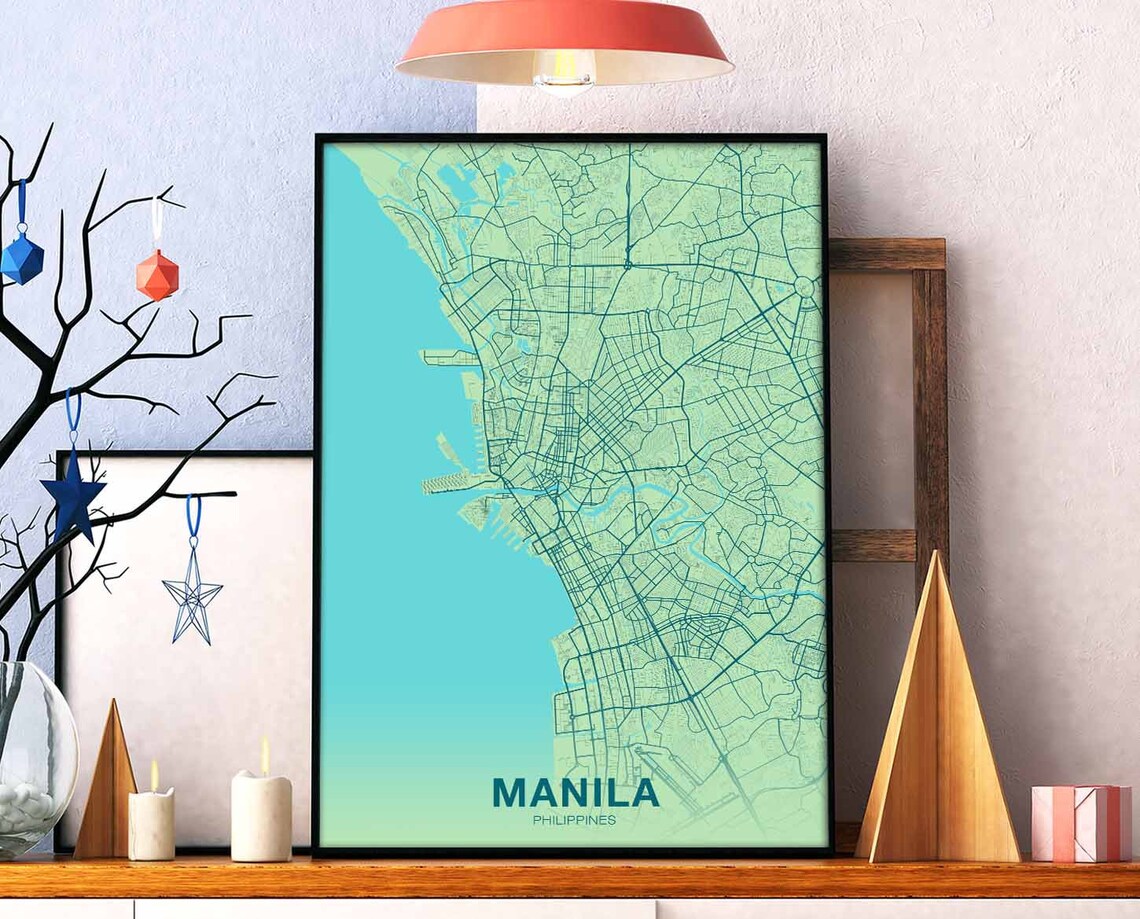 Manila Philippines Color City Map Poster Teal Street Layout Art