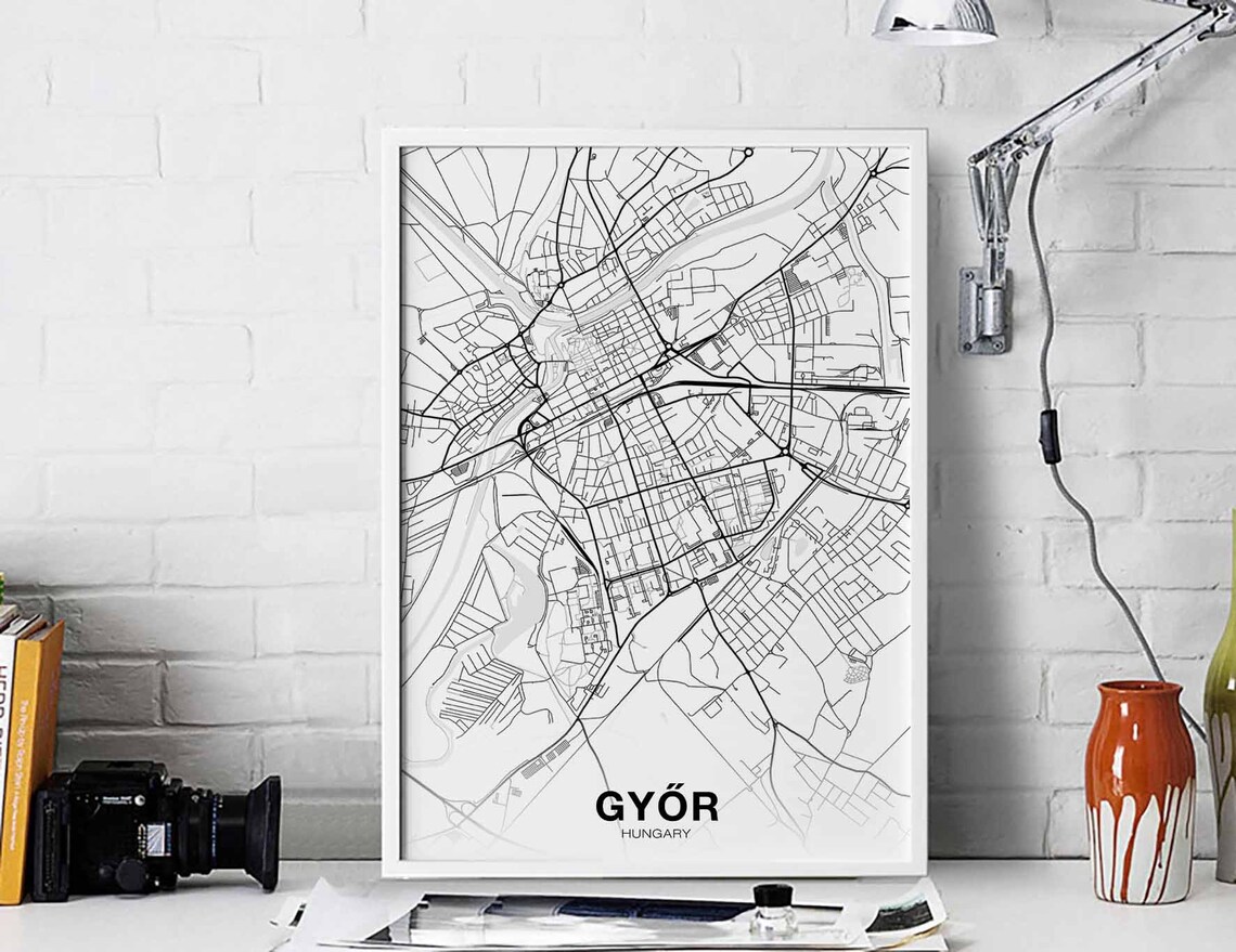Gyor Hungary Map Poster, Modern Home Decor