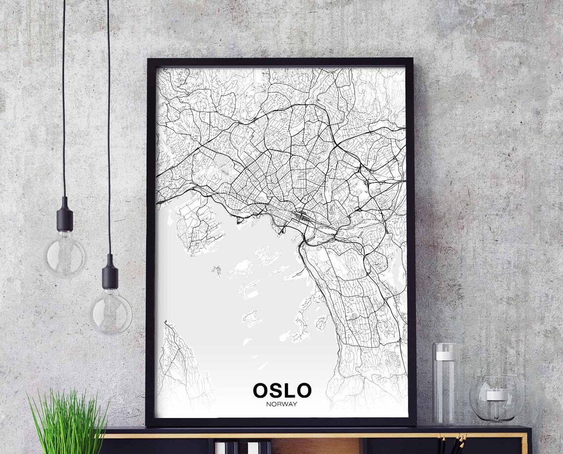 Oslo Norway Minimalist Black and White Fjord City Map Poster