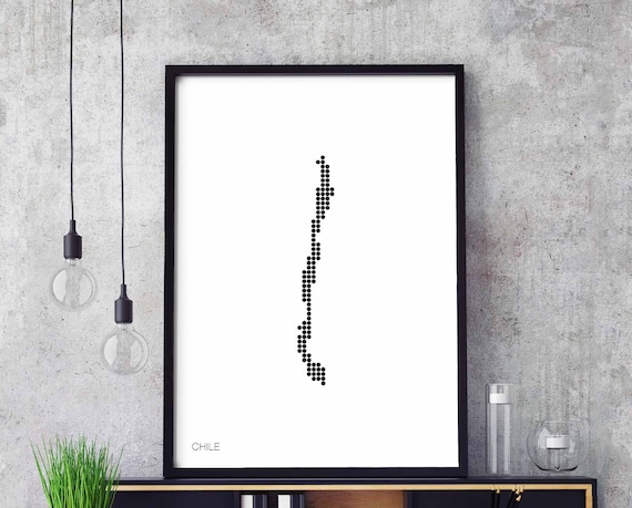 Chile Minimal Dots Retro Map Poster Black White Wall Decor Design Modern Swiss Scandinavian Nordic Housewarming Travel