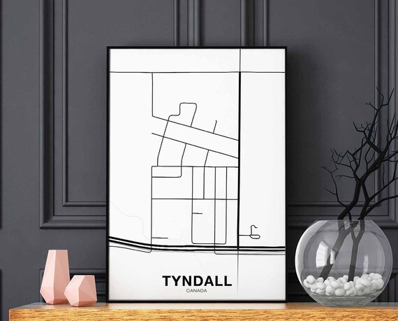 Tyndall Canada Map Poster Black White Hometown City Print Modern Home Decor Office Decoration Wall Art Dorm Bedroom Gift