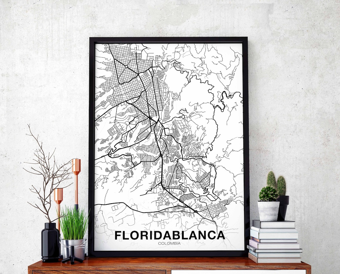 Floridablanca Colombia Map Poster, Modern Home Decor