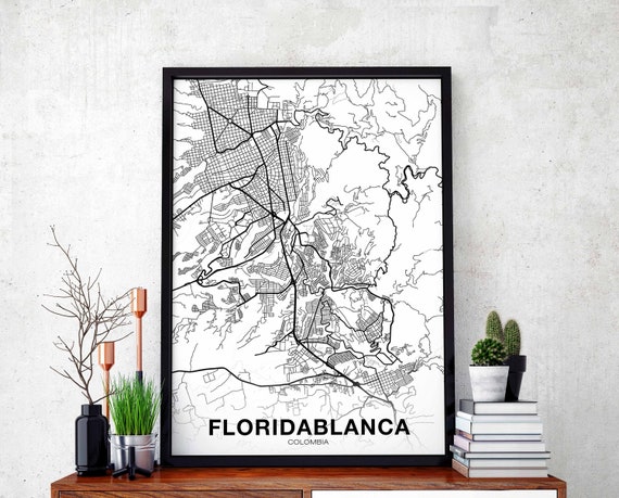 Floridablanca Colombia Map Poster, Modern Home Decor