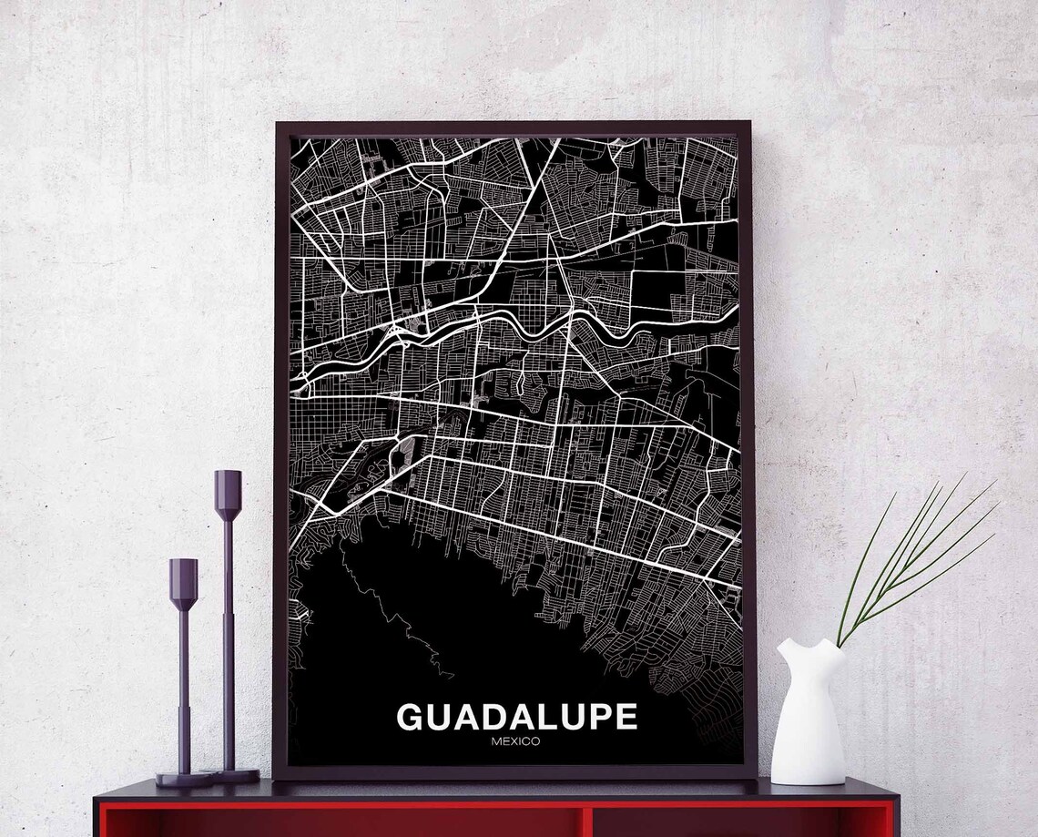 Guadalupe Mexico Black Street Map City Hometown Decor Poster