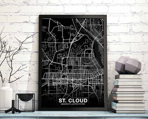 St Cloud Minnesota Mn Usa Map Poster Black White Hometown City Print Modern Home Decor Office Decoration Wall Art Dorm Bedroom Gift
